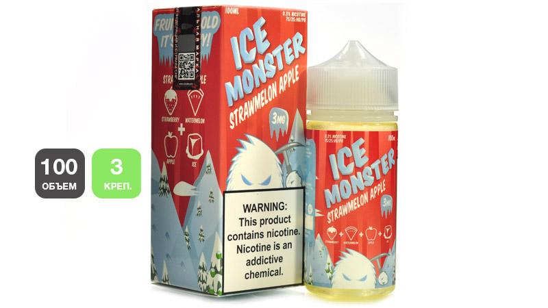 Жидкость ICE MONSTER StrawMelon Apple (100 мл, 3 мг/мл)