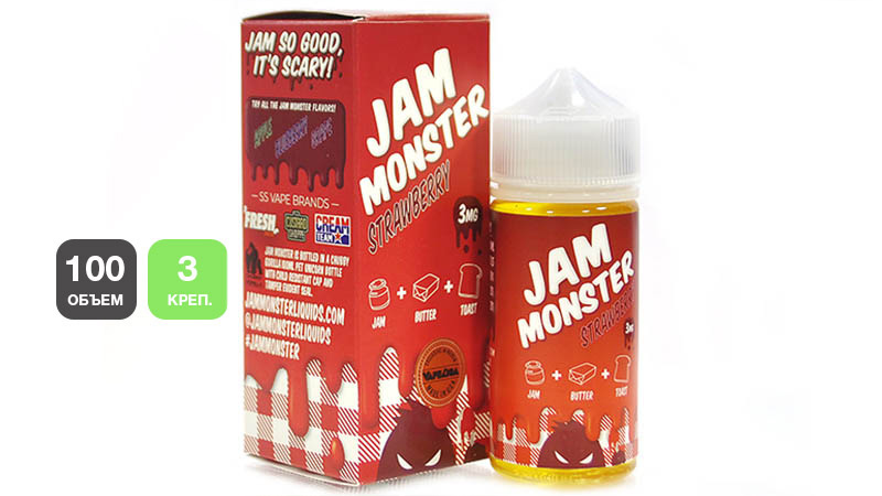 Из ярко красного флакона Jam Monster Strawberry «Клубничный джем с тостом» пахнет спелой клубникой и слегка маслянистым прожаренным тостом