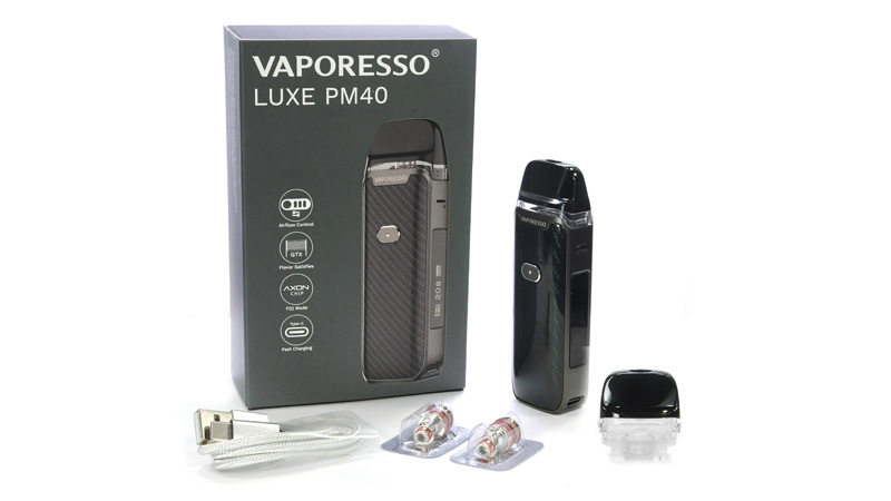 Вейп VAPORESSO Luxe PM40 (40W, 1800 mAh, встройка, 4 мл), Carbon fiber